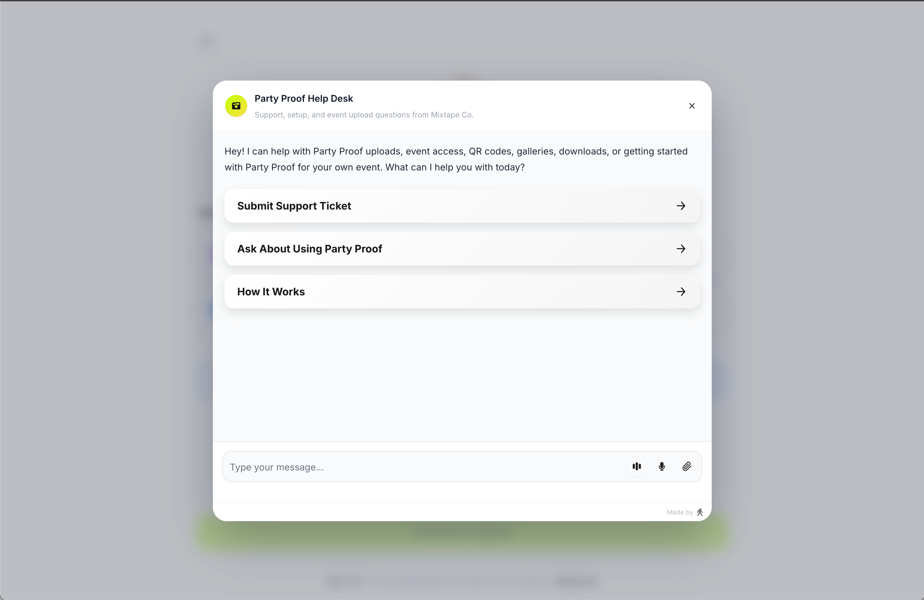 Sample Speak Yeti website chat assistant